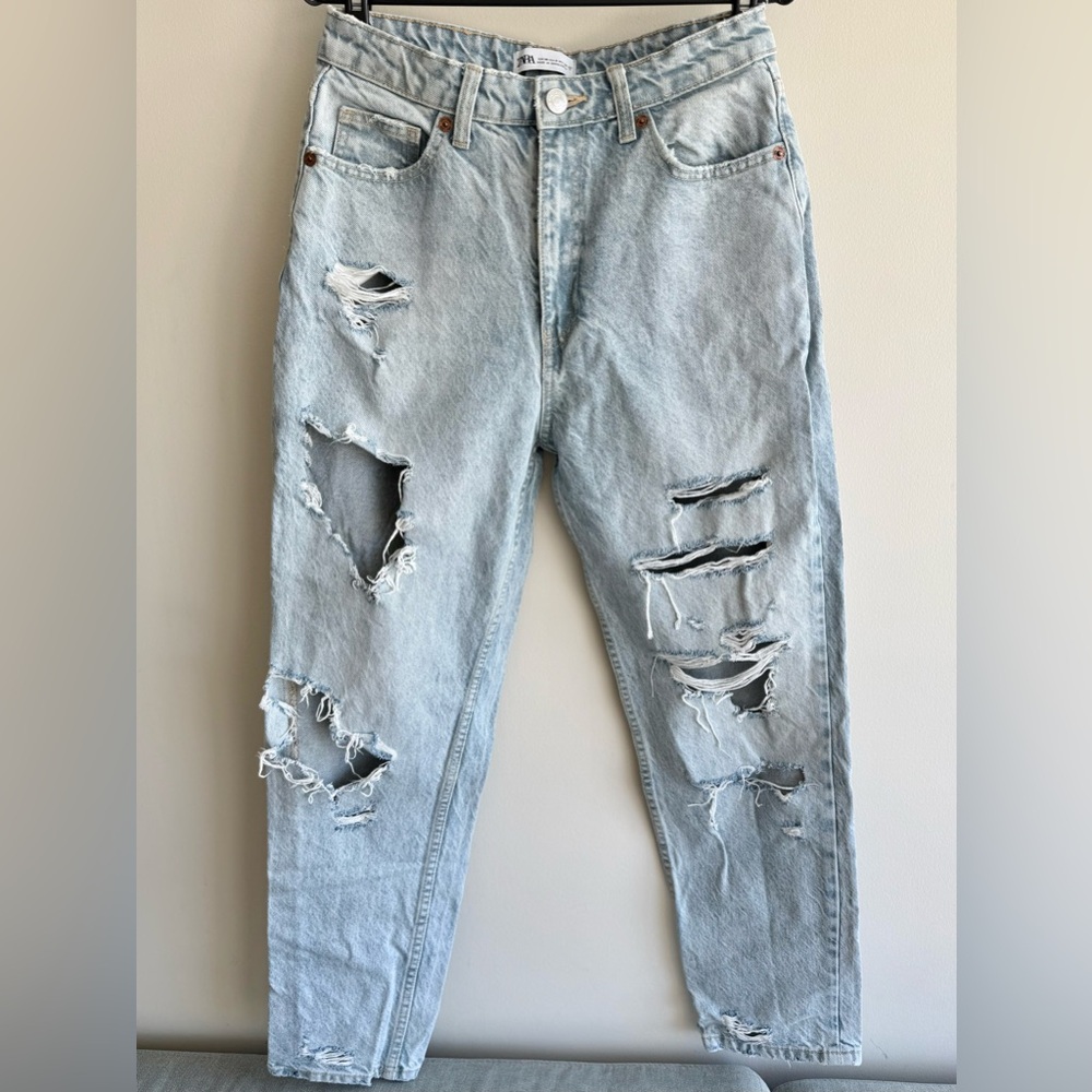 ZARA | Light Blue Distressed Mom Fit Jeans